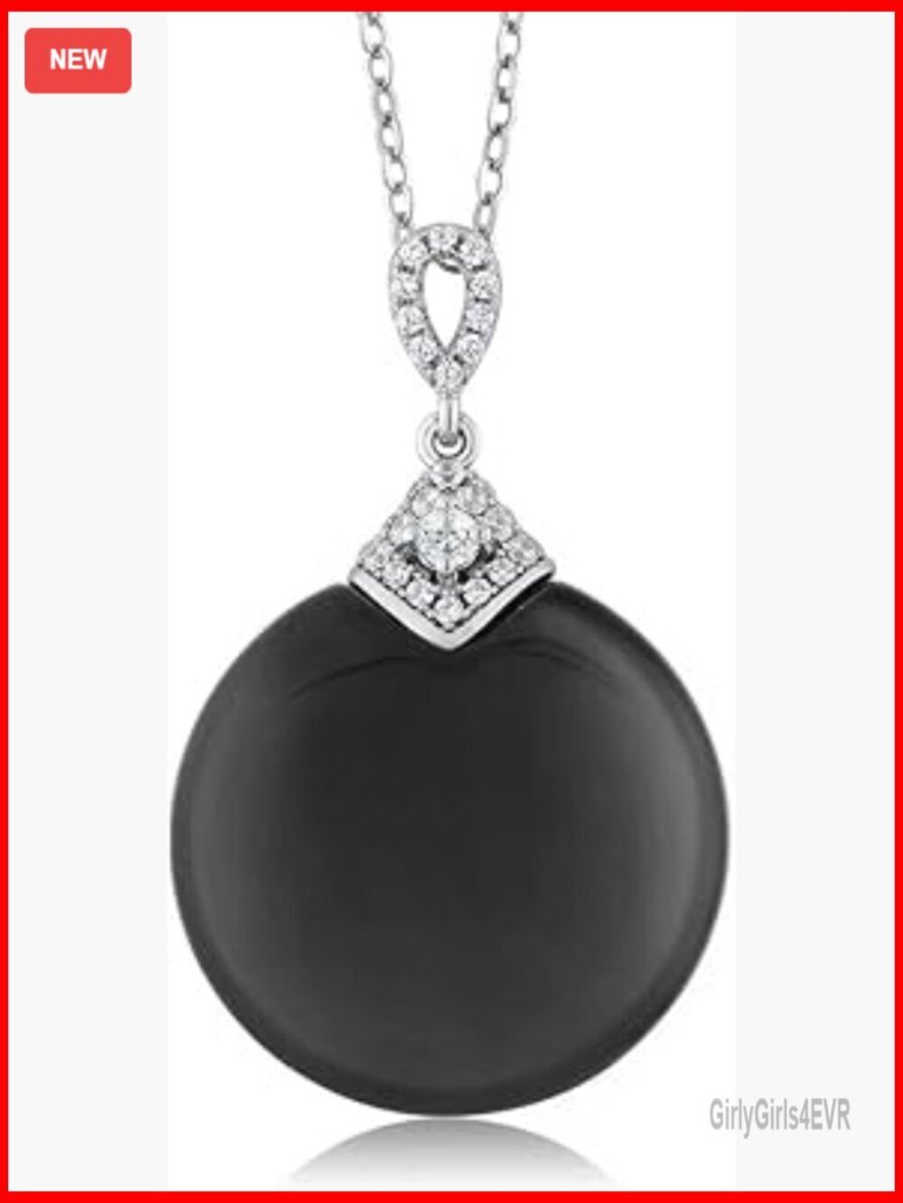 Sterling Silver Onyx Pendant Necklace 18 Inch Chain Birthstone Gift